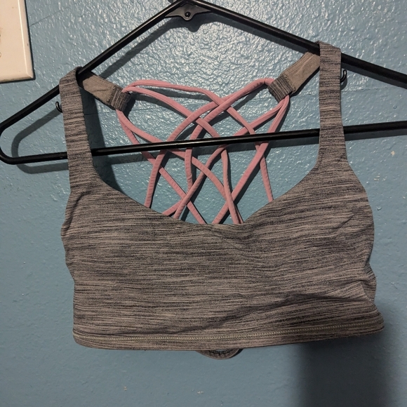 Lululemon Gray and Pink Strappy Sports Bra - Picture 1 of 5